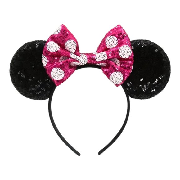 NWT 'Deep Magic' Classic Mouse Ears Headband w/Pink and White Polka Dot Bow - Picture 2 of 7